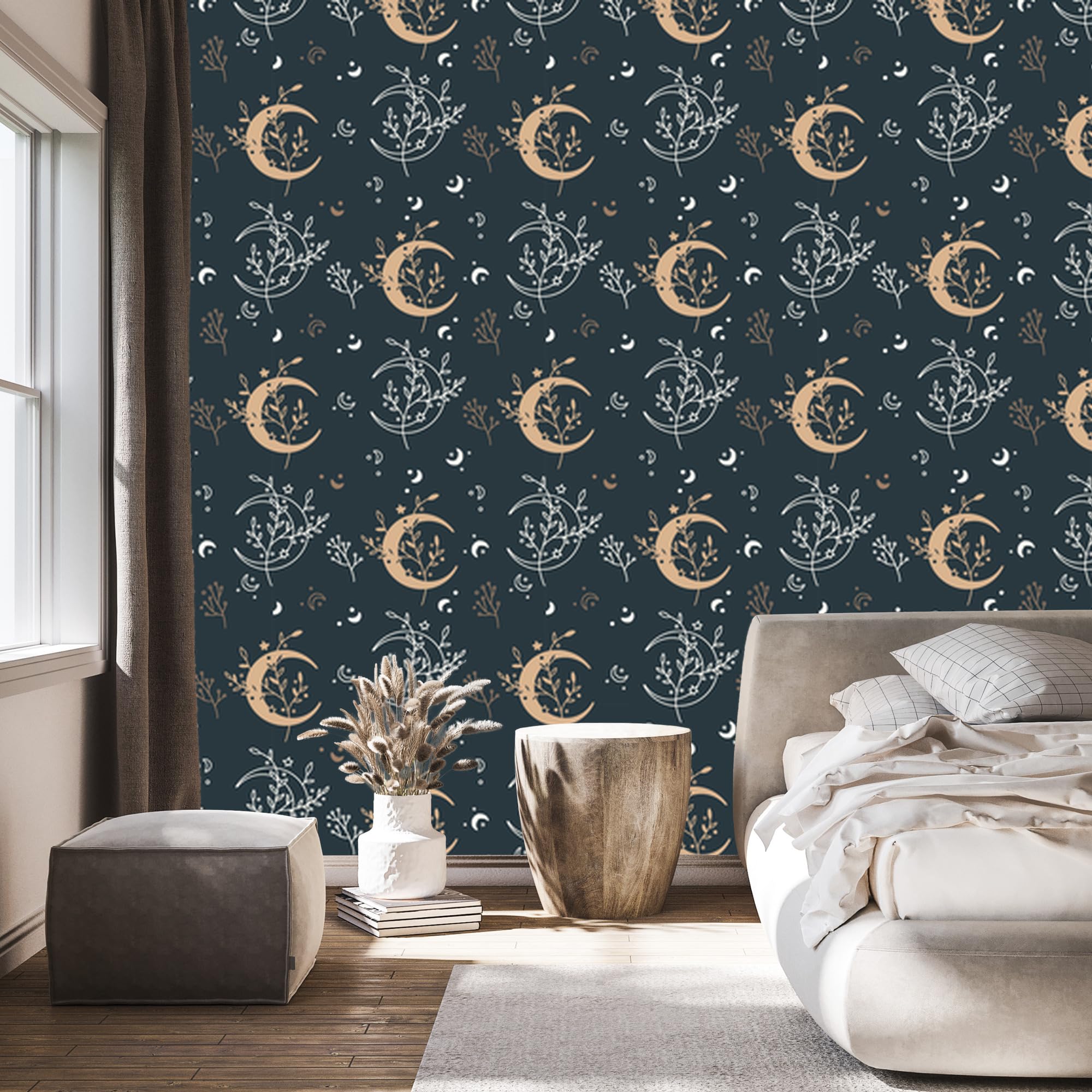 Vliestapete Boho-Muster – Marineblau und Türkis 50 x 1000 cm | Ausdrucksstarke Bildgestaltung; Charaktervoller Raumschmuck; Harmonische Akzentfläche; Kleister im Set