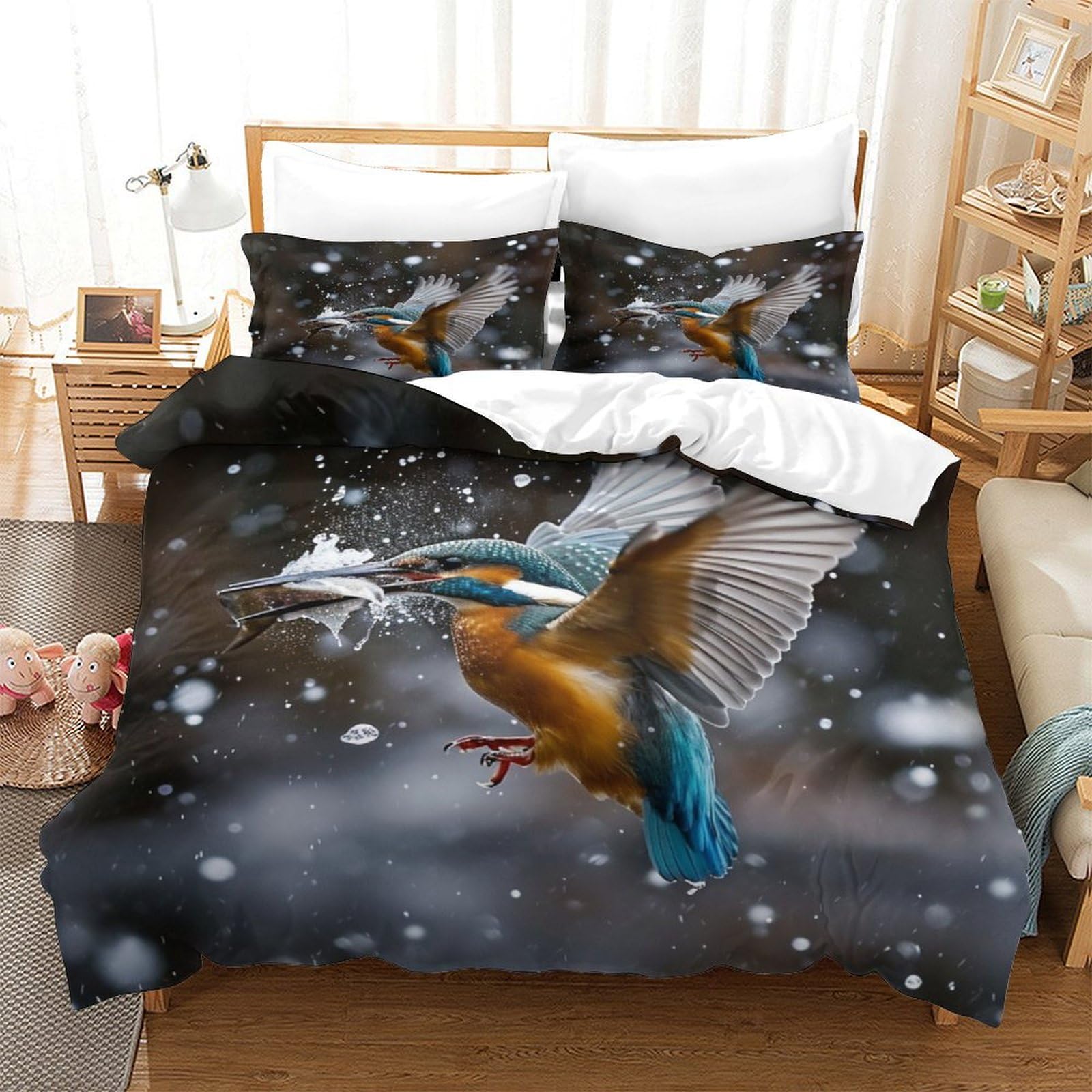 P1S9U7W5Y 3D Printed Birds Design Duvet Cover Set 3pcs Microfiber Dreamy Bird Bedding Set Double（200x200cm）