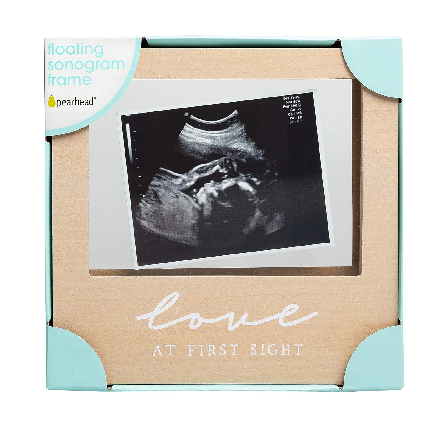 Pearhead Floating Sonogram Frame, Love at First Sight Ultrasound Frame, Gender-Neutral Baby Frame, Wooden