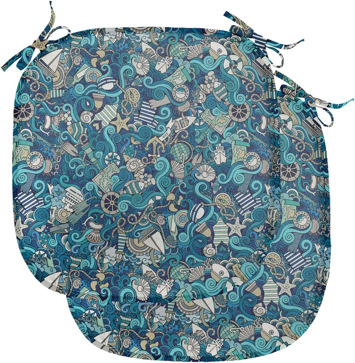 Lunarable Damask Chair Seating Cushion Set of 2, Vintage Style Pattern Classical Victorian Interior Design Elements Floral Print, Anti-Slip Seat Padding for Kitchen & Patio, 16"x16", Black and White