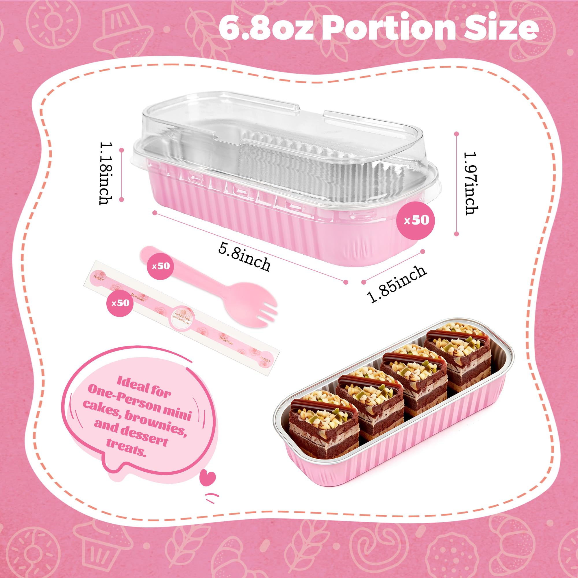 Pink Mini Loaf Pans with Lids - 50 Pack for Halloween -4