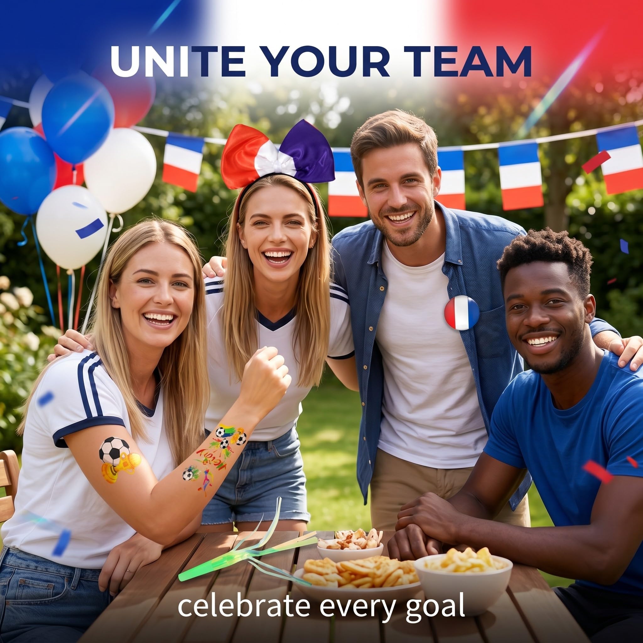 Kit Supporter France Fanartikel - Accessoires de Fête pour la WM 2026 - Drapeaux et Guirlandes Bleu Blanc Rouge pour Public Viewing