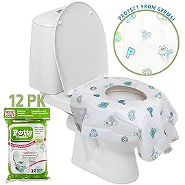 Potty Shields Toilet Seat Covers Disposable (12 Pack) - XL Waterproof Toilet Cover for Toddlers, Kids & Adults - Portable & Individually Wrapped for Travel, Potty Training, Vacations, Public Restrooms