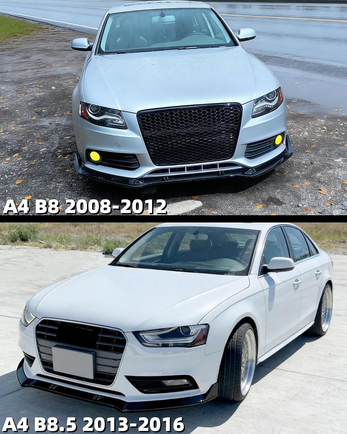 STSEV01 Front Bumper Lip Splitter Spoiler Fit for Audi A4/ S4/ B8 B8.5 2008-2016 + A5/ S5/ B8 B8.5 2008-2017 Accessories, 3pcs Air Dam Chin Body Kit Underbody Lip (Gloss Black)