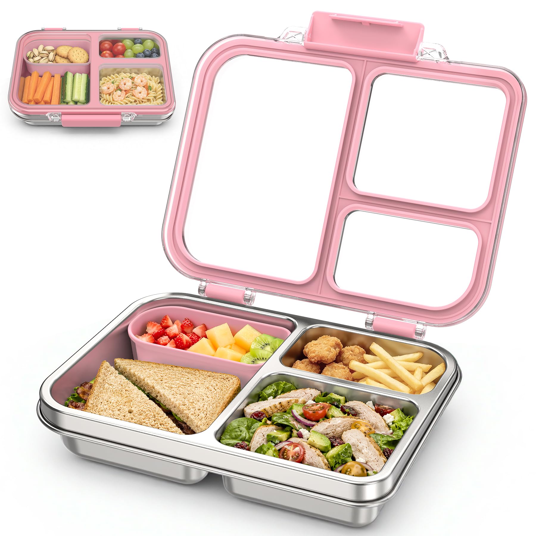 Photo 1 of FAJSL Stainless Steel Bento Box - 3 Compartment, Pink