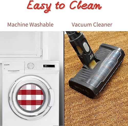 Miniatura 7 de Juego combinado de tapetes de puerta de Navidad, tapete de bienvenida 100% fibra de coco + alfombra a cuadros rojos y blancos de 28 x 43 pulgadas,