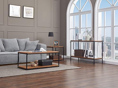 Miniatura 4 de Brooklyn Series - Mesa consola industrial, moderna mesa de madera rústica para laptop, mesa de sofá con estante de almacenamiento, marco de metal