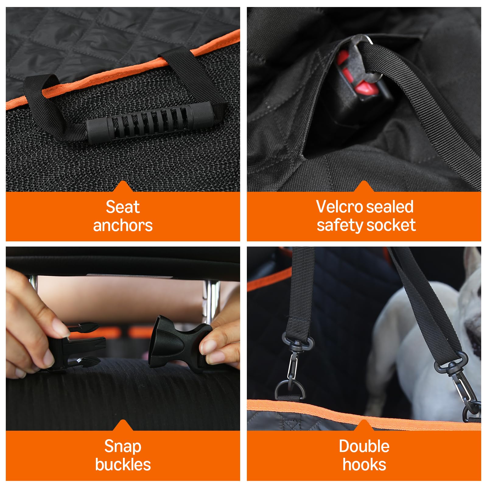 Amazon Basics Dog Car Seat Cover for Back Seat, Scratch-Resistant Nonslip Hammock with Side Flaps and Seatbelt Openings for Cars, SUVs, and Trucks, Black - image 5
