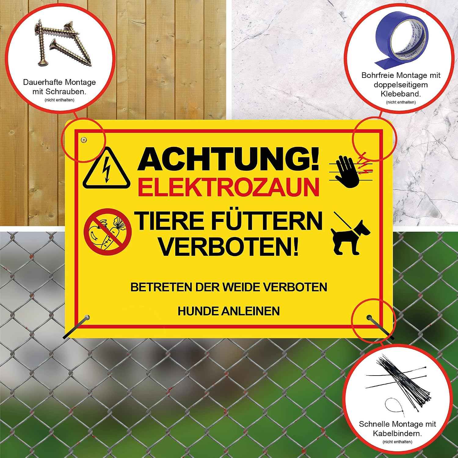 STROBO XXL Achtung ! Electric Fence Animals Feeding Willow No Bettering Sign 30 x 40 cm Made of Sturdy PVC Rigid Foam Board 5 mm with UV Protection Pack of 2 - Image 5