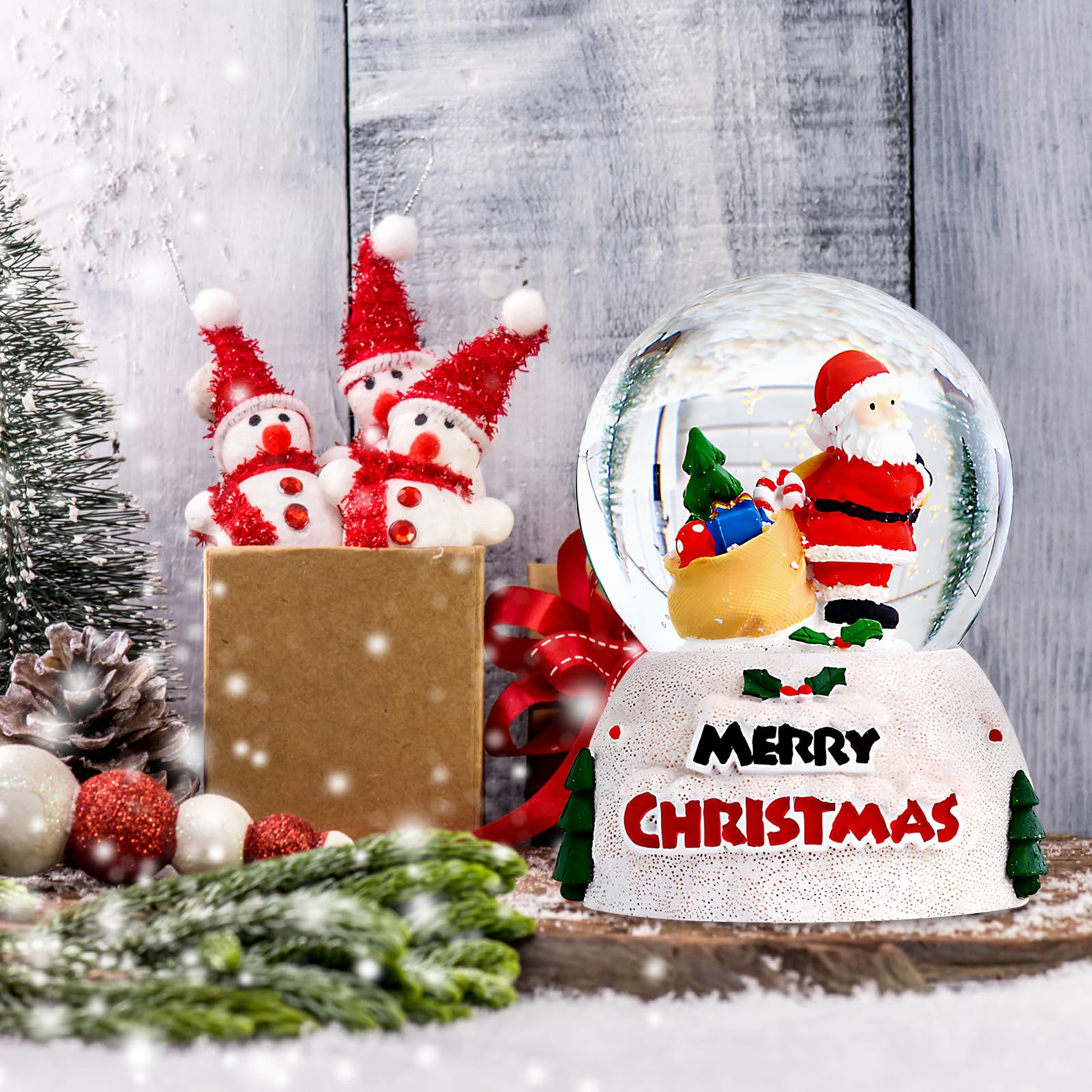 Palle di Vetro Natalizie con Luci LED, Sfera di Cristallo di Natale Brillante - Babbo Natale e Pupazzi di Neve - Globo di Neve di Natale Decorazioni da Tavola, Regali di Natale (Snowman di Natale)