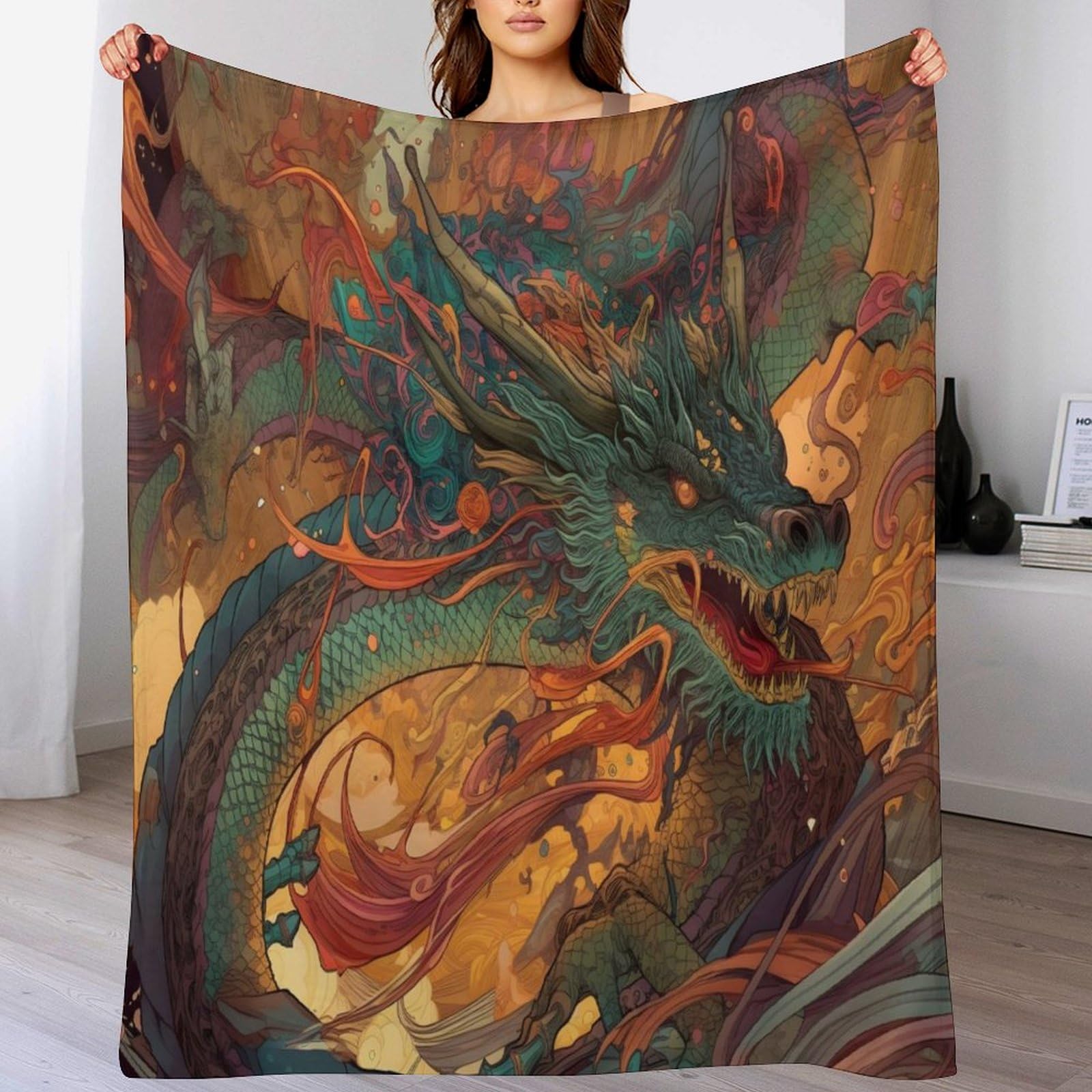 Couverture dragon contre le froid plaid flannel doux toutes saisons