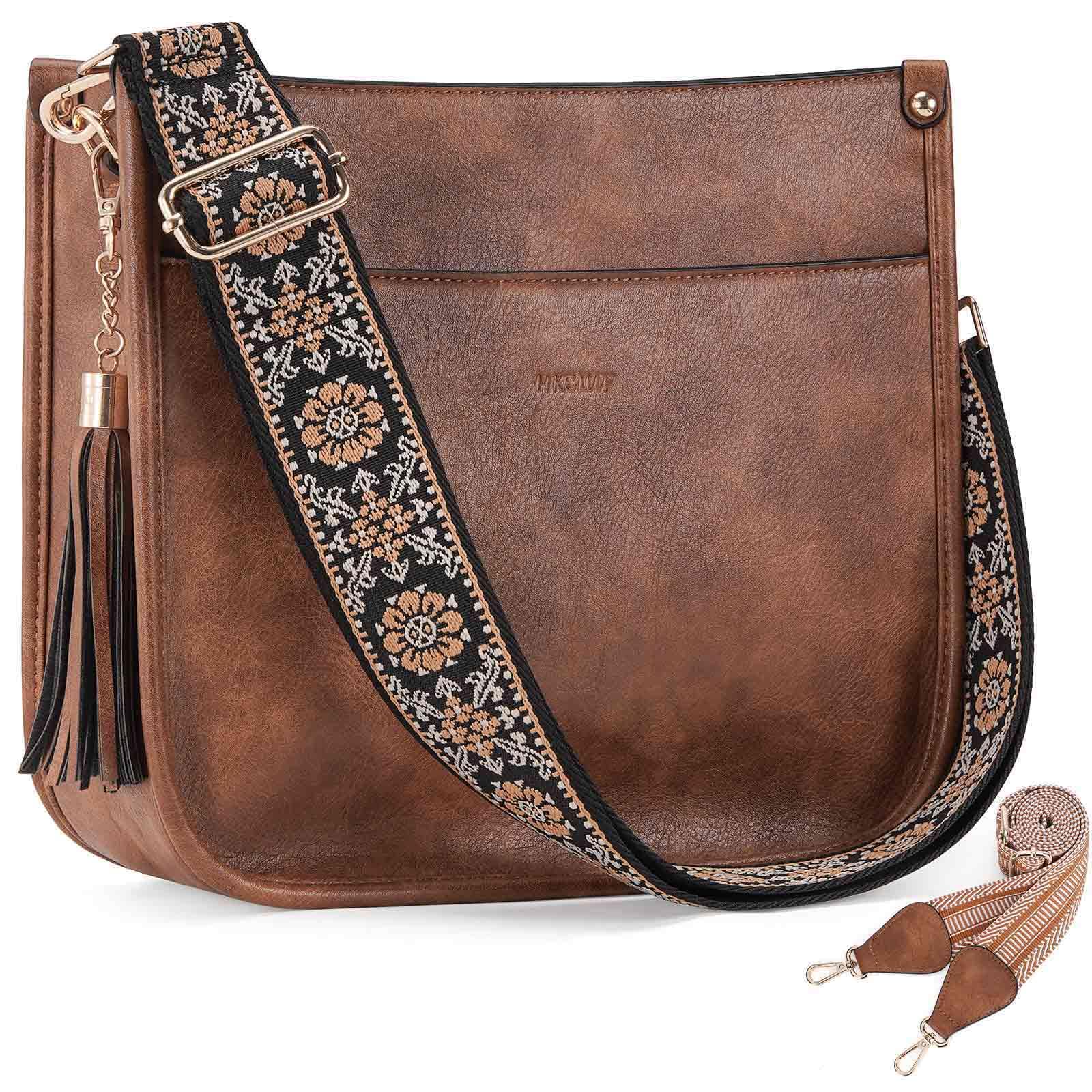 HKCLUF Vegan Leather Crossbody Bags Purse for Women Trendy Tassel Hobo Handbag Women With 2PCS Adjustable Guitar Strap | Vegan Leather, Trendy, Tassel
