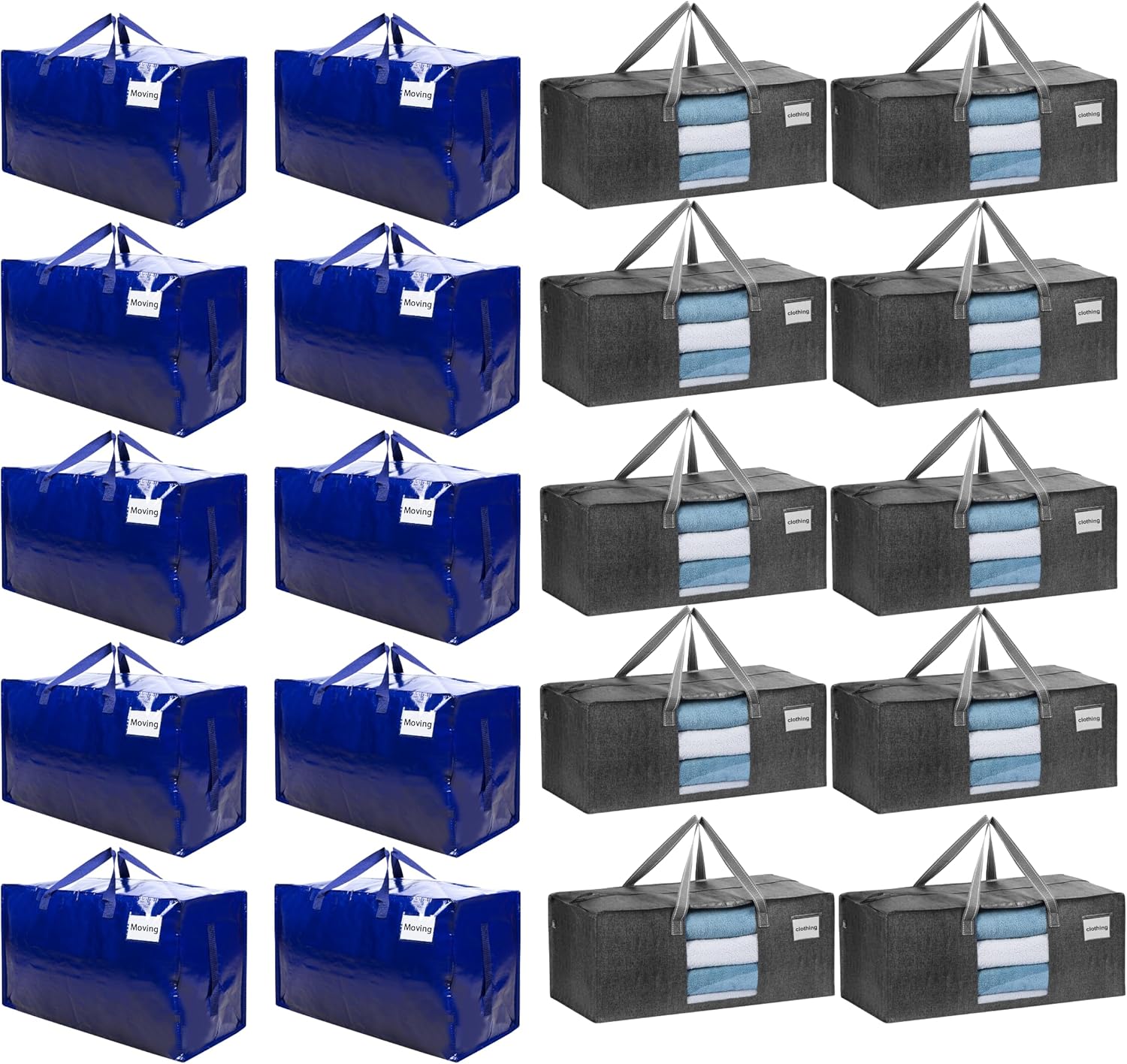 VENO 20 Pack Moving Bags (10 with Side Handles + 10 with Window)