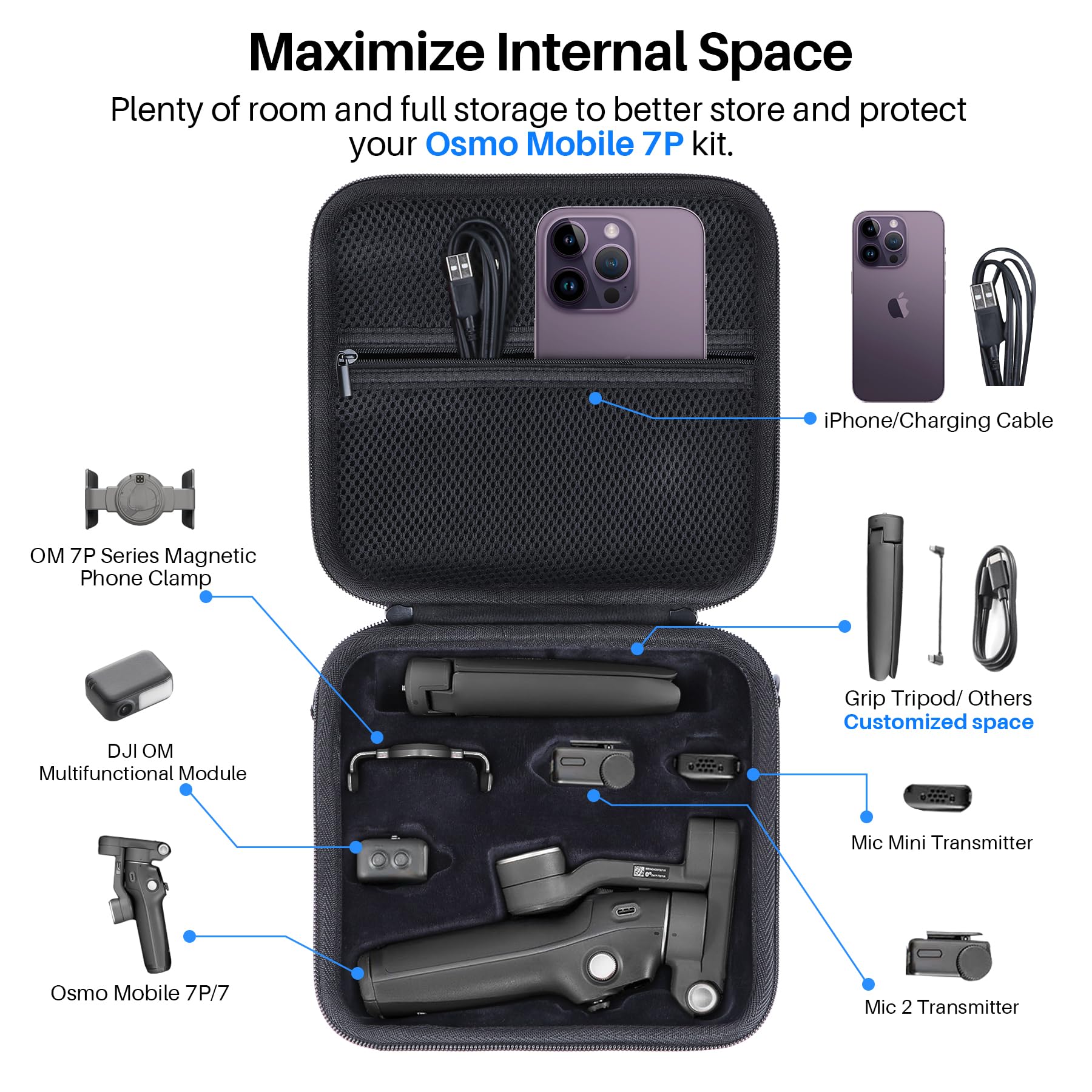 Duro Protettiva Custodia Compatibile con DJI Osmo Mobile 8/7 / 7P Stabilizzatore (Nero)