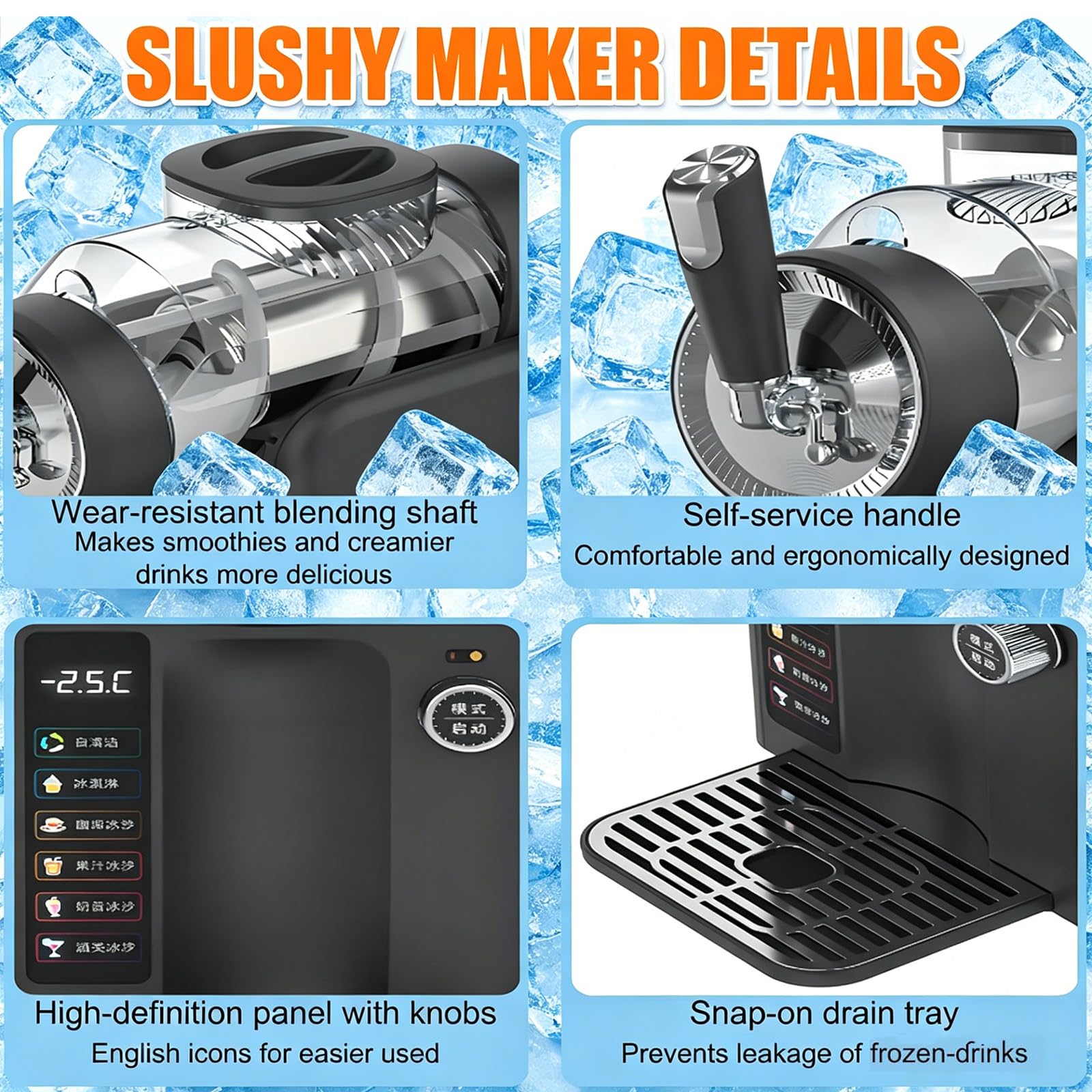 Máquina De Helados Y Granizados para El Hogar, Máquina De Granizados De 2 L con 5 Programas Preestablecidos, No Necesita Hielo, Limpieza con Un Solo Clic Y Enfriamiento Rápido White