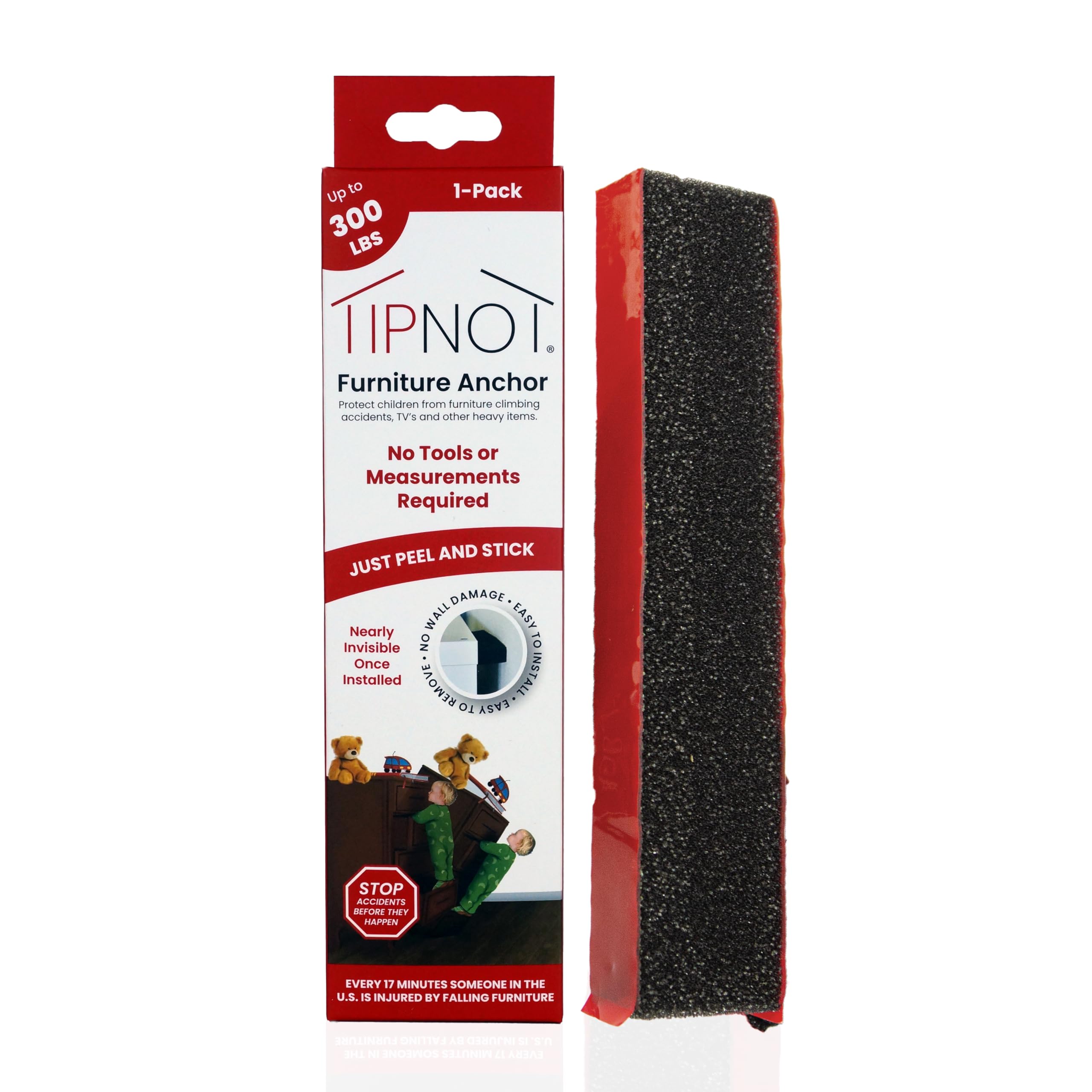 TipNot Adhesive Furniture Anchor, No-Drill, Aesthetic & Invisible Once Installed, Anti-Tip Furniture Safety Anchor to Childproof and Babyproof Your