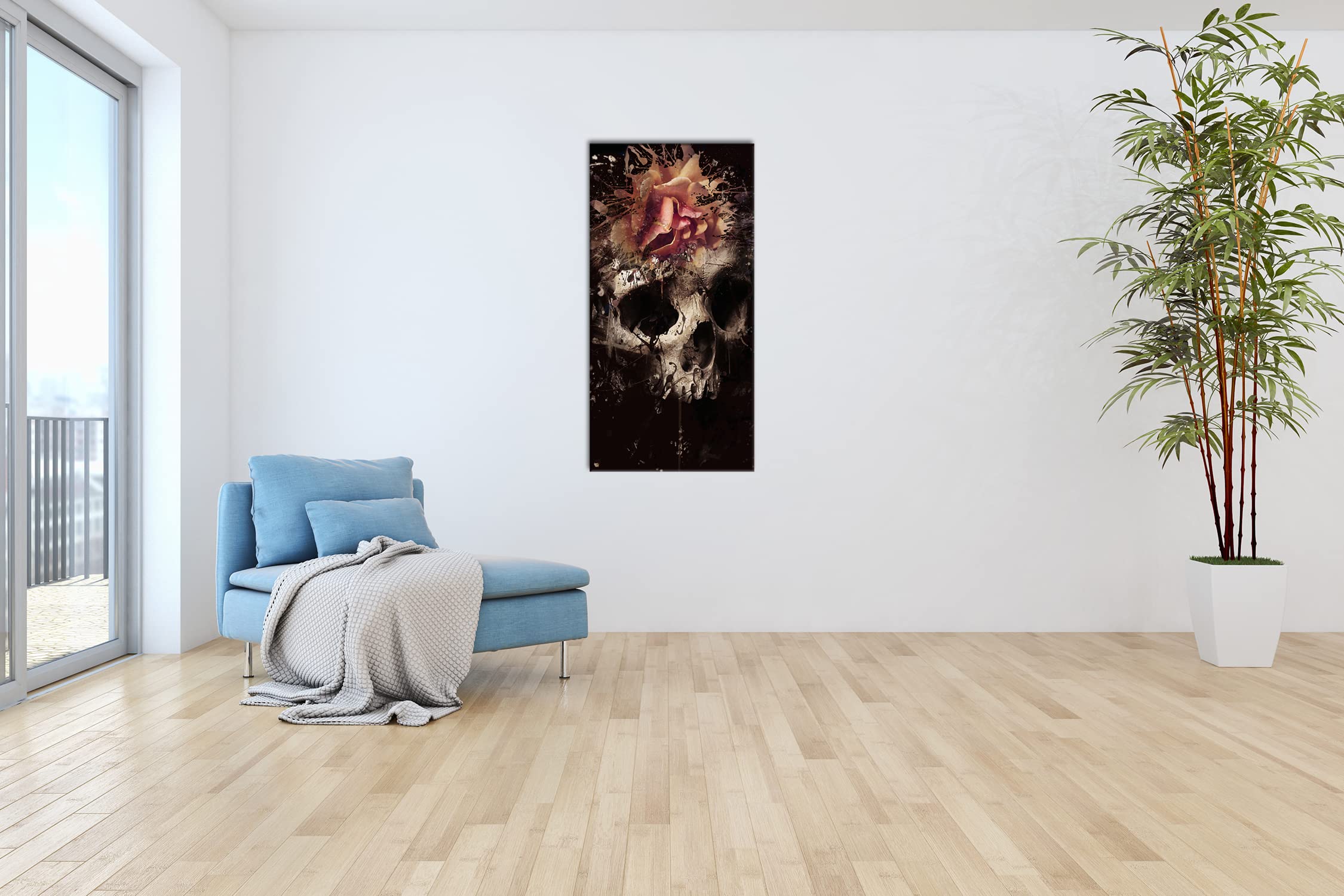 Mroczna czaszka śmierci panorama 120 x 60 cm jako obraz na płótnie, motyw oprawiony na ramie z prawdziwego drewna, wysokiej jakości druk cyfrowy z ramą