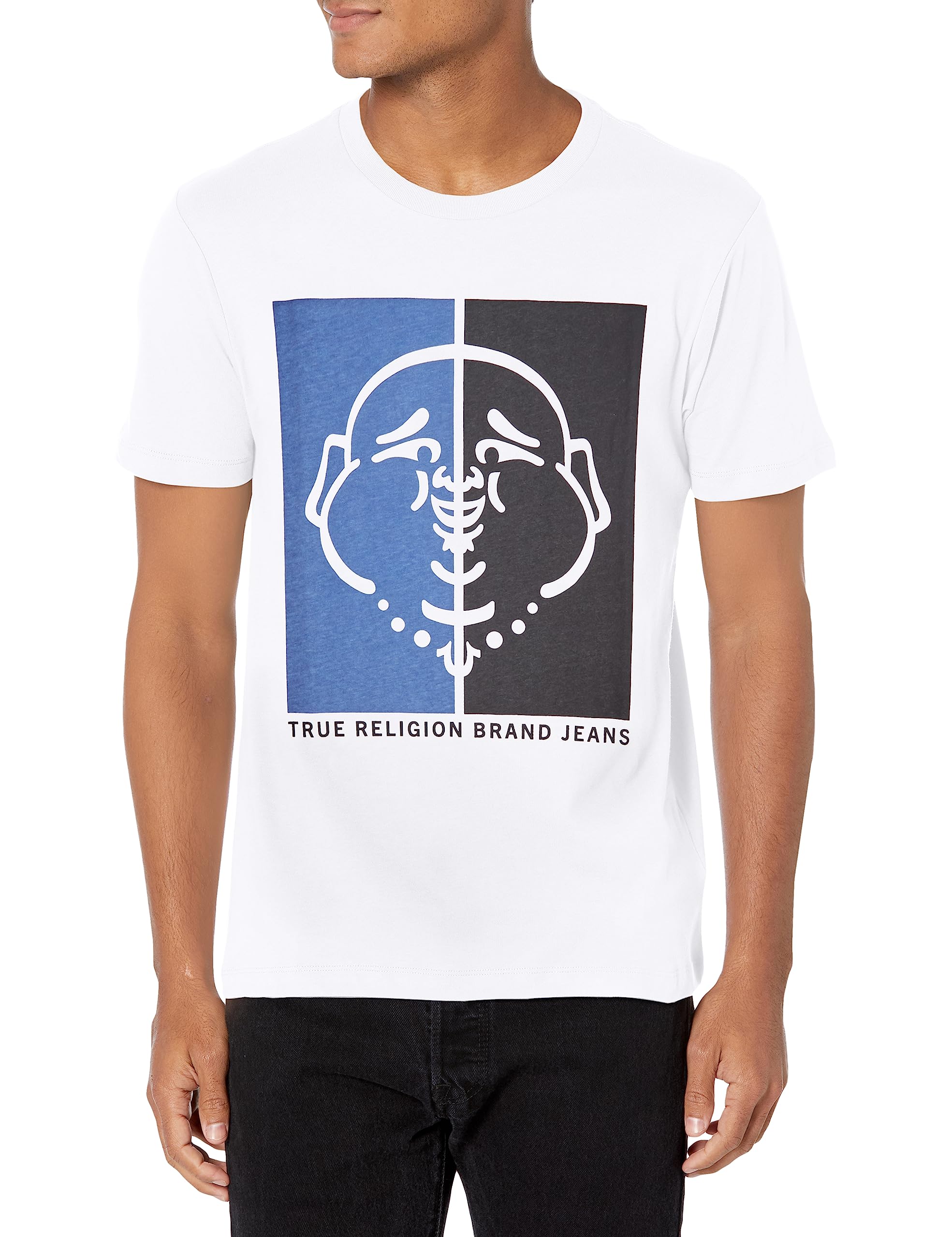 TRUE RELIGIONmens Two Tone Buddha Face Tee T-Shirt