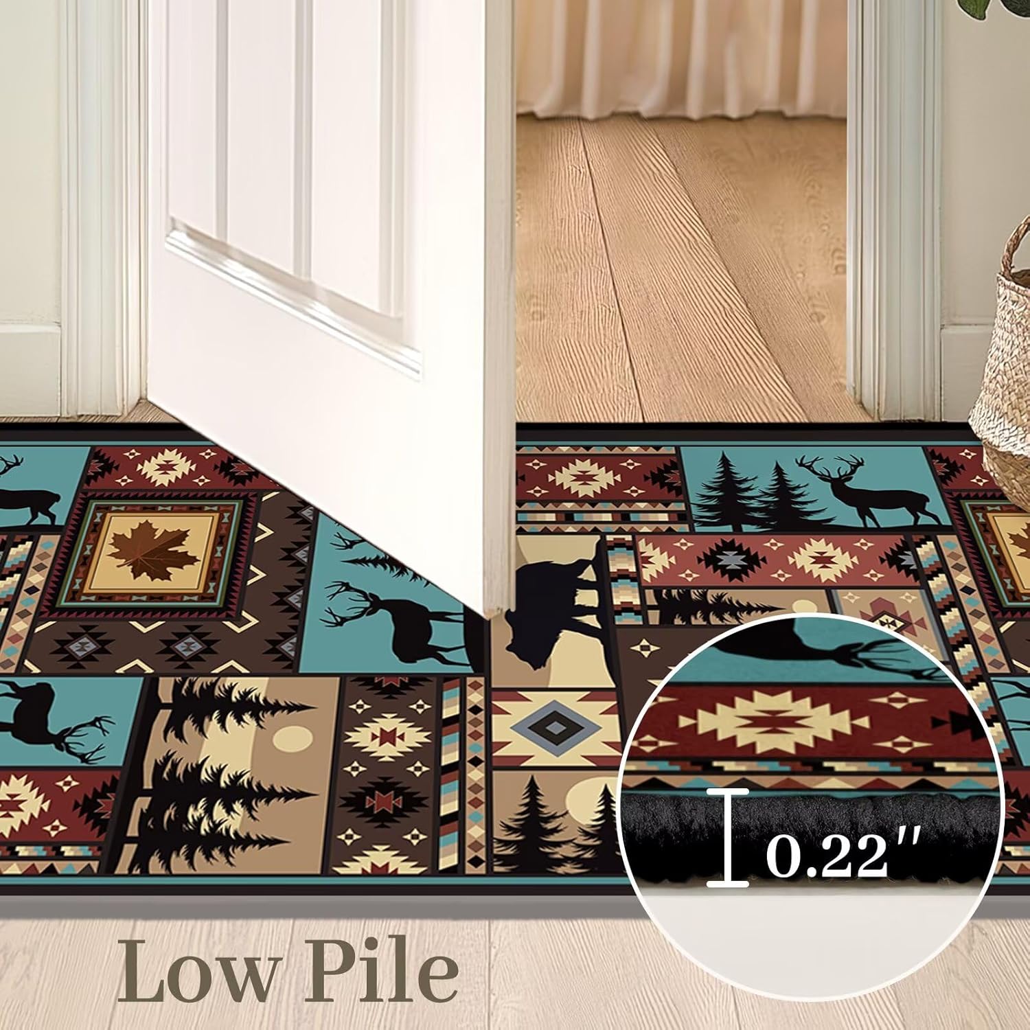 Rustic Cabin Wildlife Runner Rug 2x6 Hallway Rug,Maple Leaf Bear Moose Deer Country,Vintage Area Rugs Washable Runner Carpet Ultra-Thin Non Slip Throw Accent Floor Carpets for Entryway,Kitchen,Bedroom