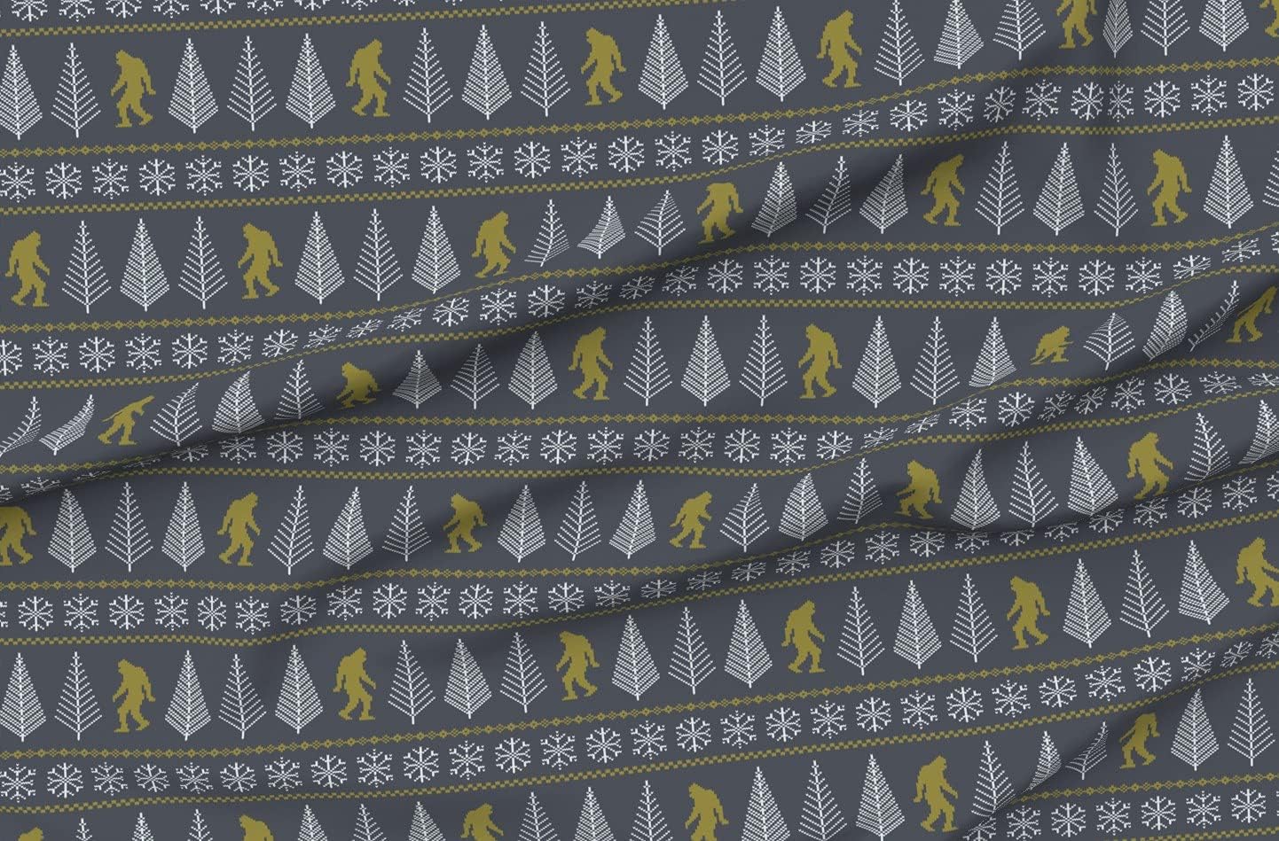 Spoonflower Fabric - Bigfoot Sasquatch Fair Holiday Winter Tree Snowflake Snow Pine Sweater Printed on Minky Fabric by The Yard - Sewing Baby Blankets Quilt Backing Plush