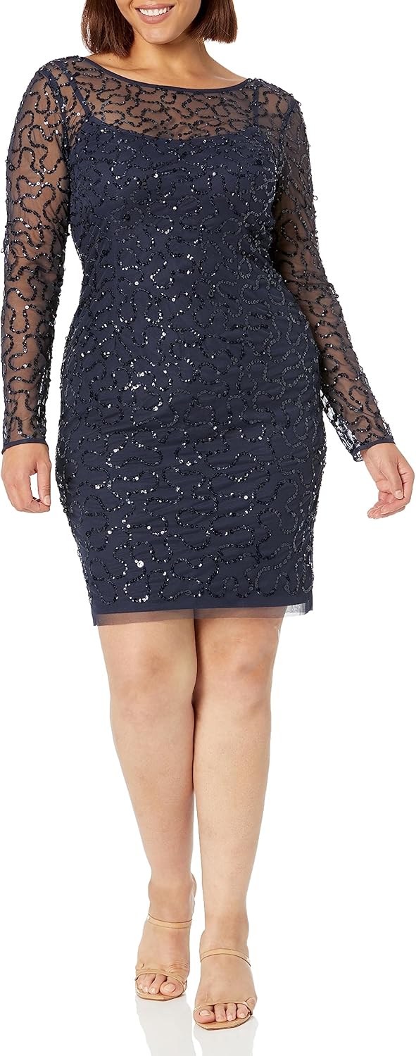 Adrianna Papell Womens Beaded Short Dress