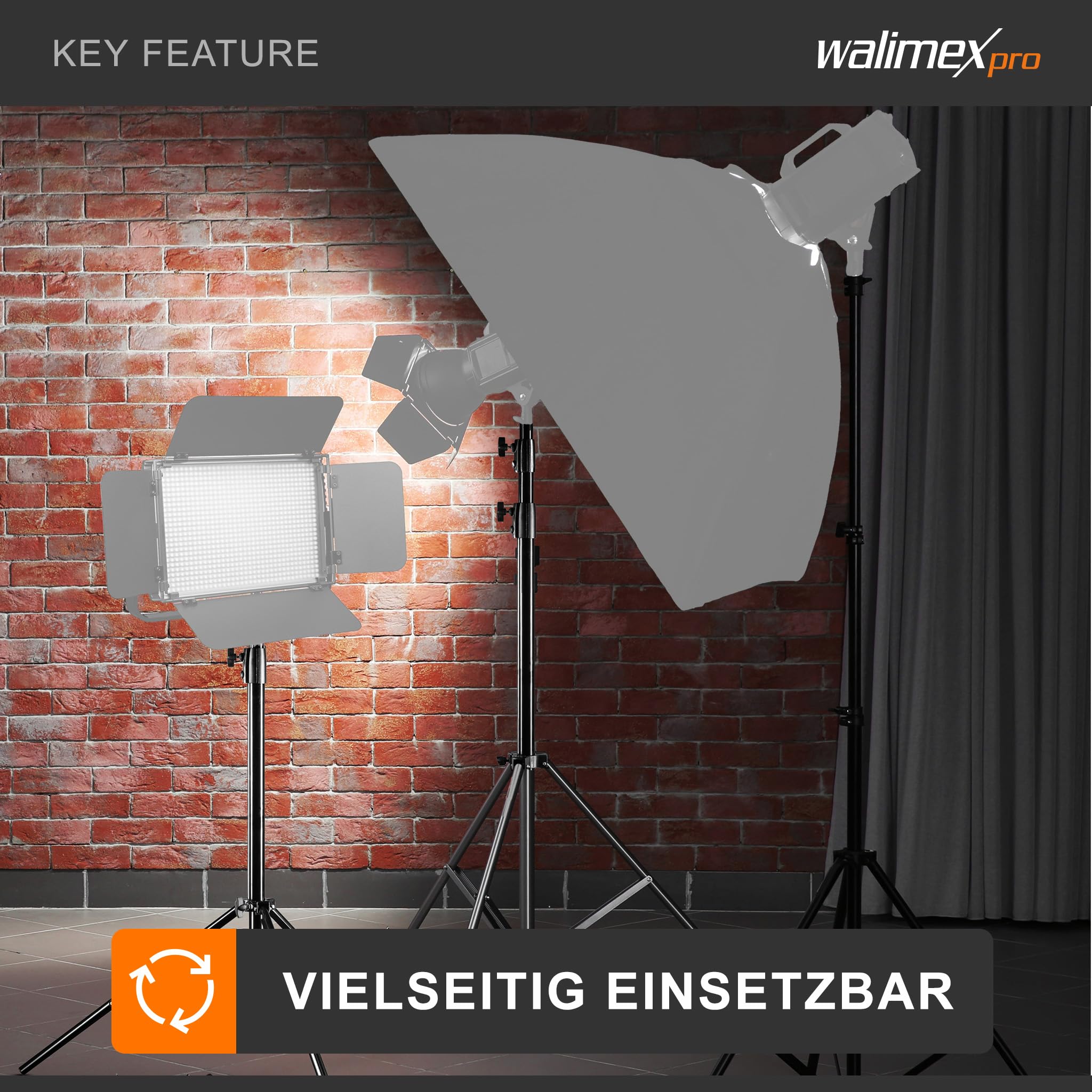 Walimex pro WT-420 Lampenstativ 420 cm, höhenverstellbares Lichtstativ belastbar bis 7,5 kg, Blitzstativ mit 5/8 Zoll Spigot, Studiostativ mit Federdämpfung