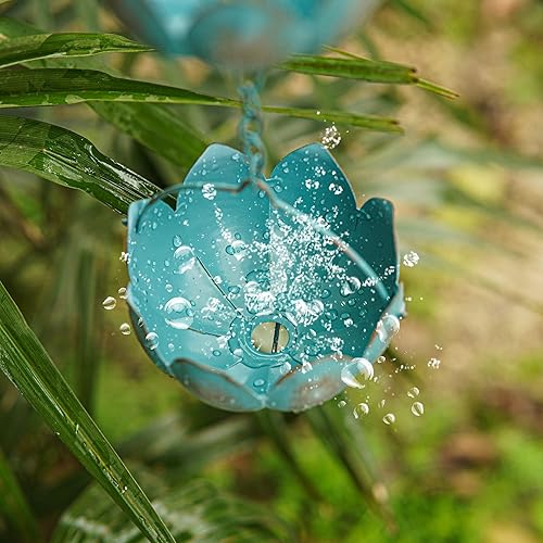 Miniatura 3 de TZSSP Cadenas de lluvia decorativas de metal con 12 tazas, cadena de lluvia para canalones, longitud 8-12, color azul