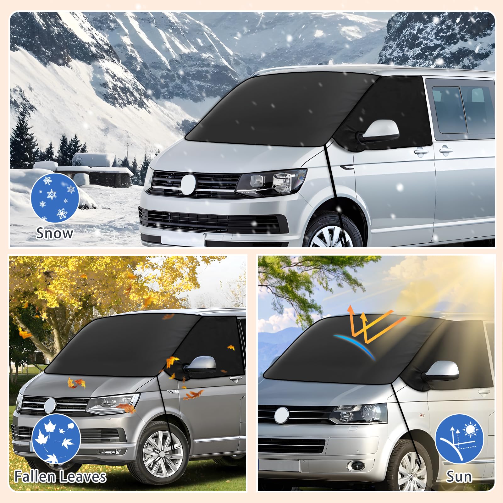 ZATOOTO Protege Pare Brise Givre Hiver pour VW T5 T6 - Tissu Imperméable - Protection/Coverture Pare Soleil Voiture Pare Brise Avant