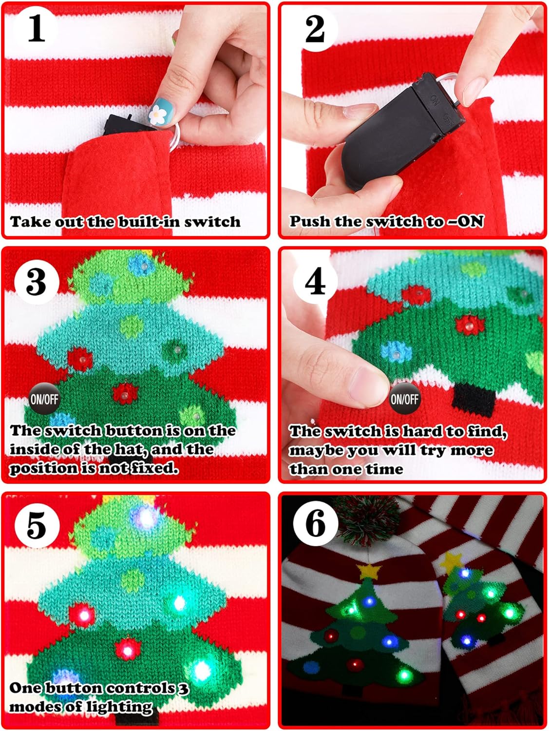 2 Pieces Christmas LED Light-up Hats Xmas Light Up Scarf for Christmas Party
