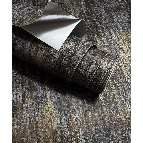 Classic Charcoal Gold Wallpaper Distressed Metallic Wallcovering Peel and Stick Wall Paper Texture Self Adhesive,20.5 in.W X 236.0 in. L