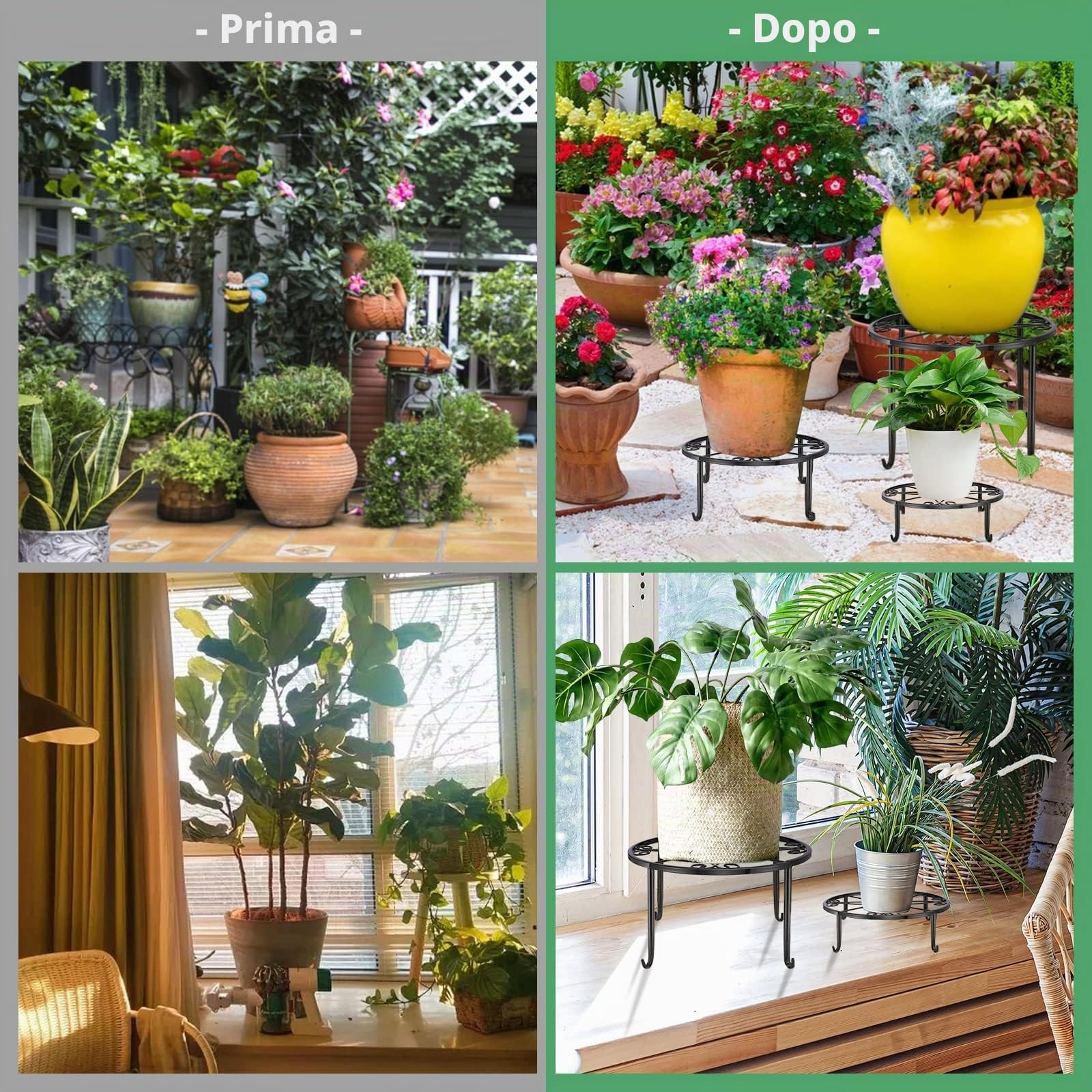 MUAEEOK Confezione da 5 supporti in metallo per piante da interni ed esterni, resistenti supporti per vasi da fiori per più piante, in ferro antiruggine, per fioriere, supporto per piante in vaso per