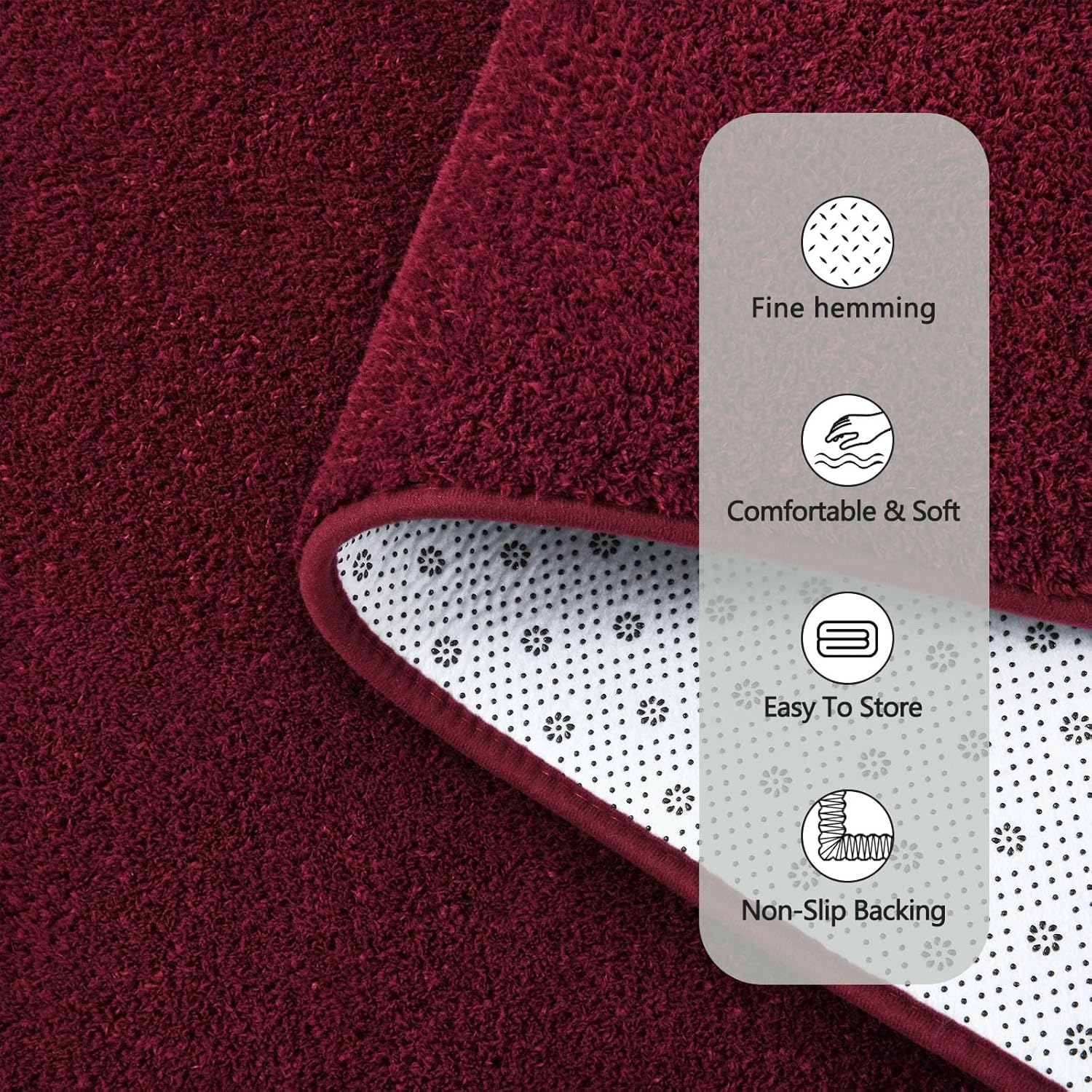Burgundy Red Area Rugs for Bedroom Living Room, 2x6 Feet Indoor Memory Foam Rug, Modern Washable Rugs for Kids Boys Girls Room, Dorm Bedside Shag Carpets for Home Decor