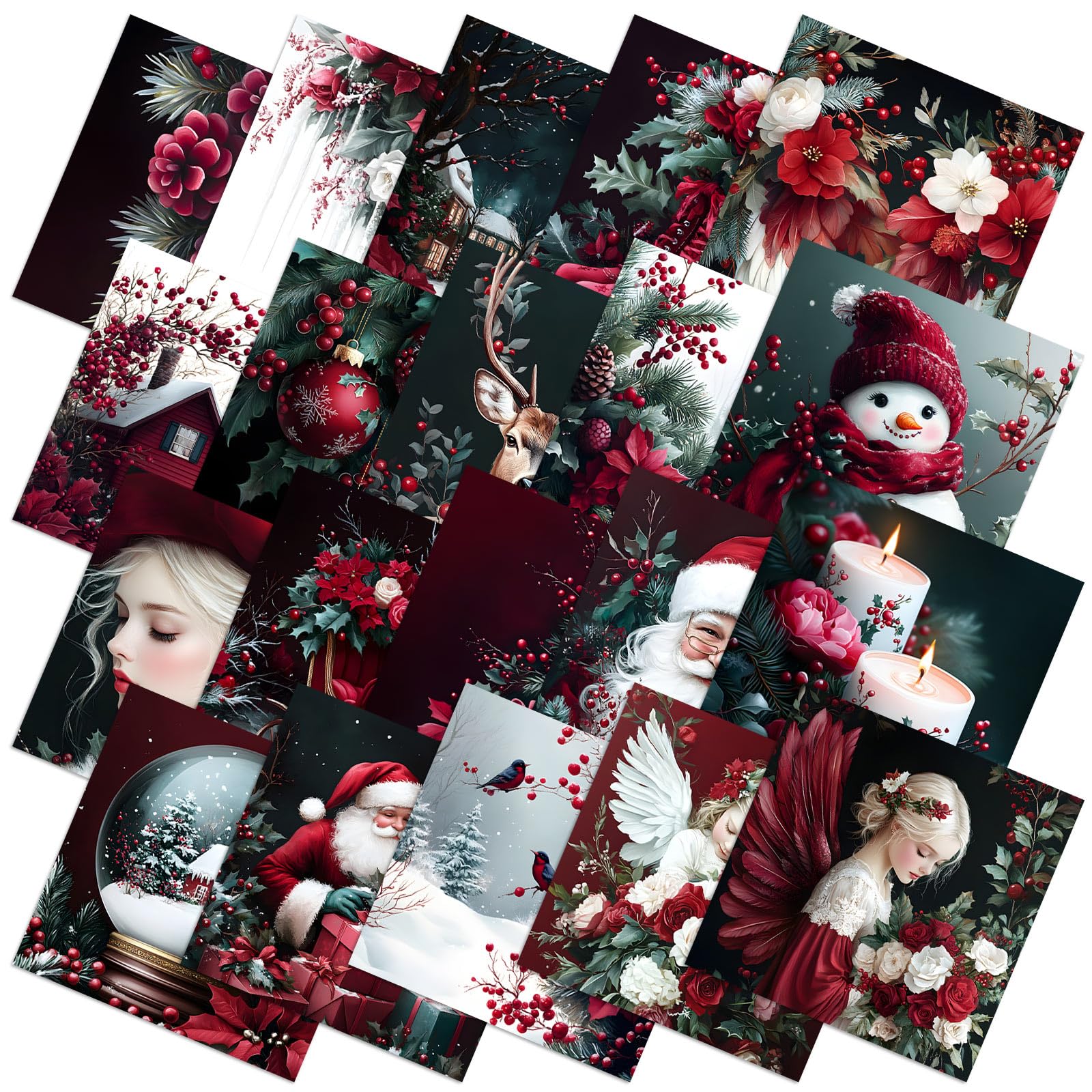 Ganeen 60 Pcs 10 x 10 Inch Burgundy Christmas Quilting Fabric Squares