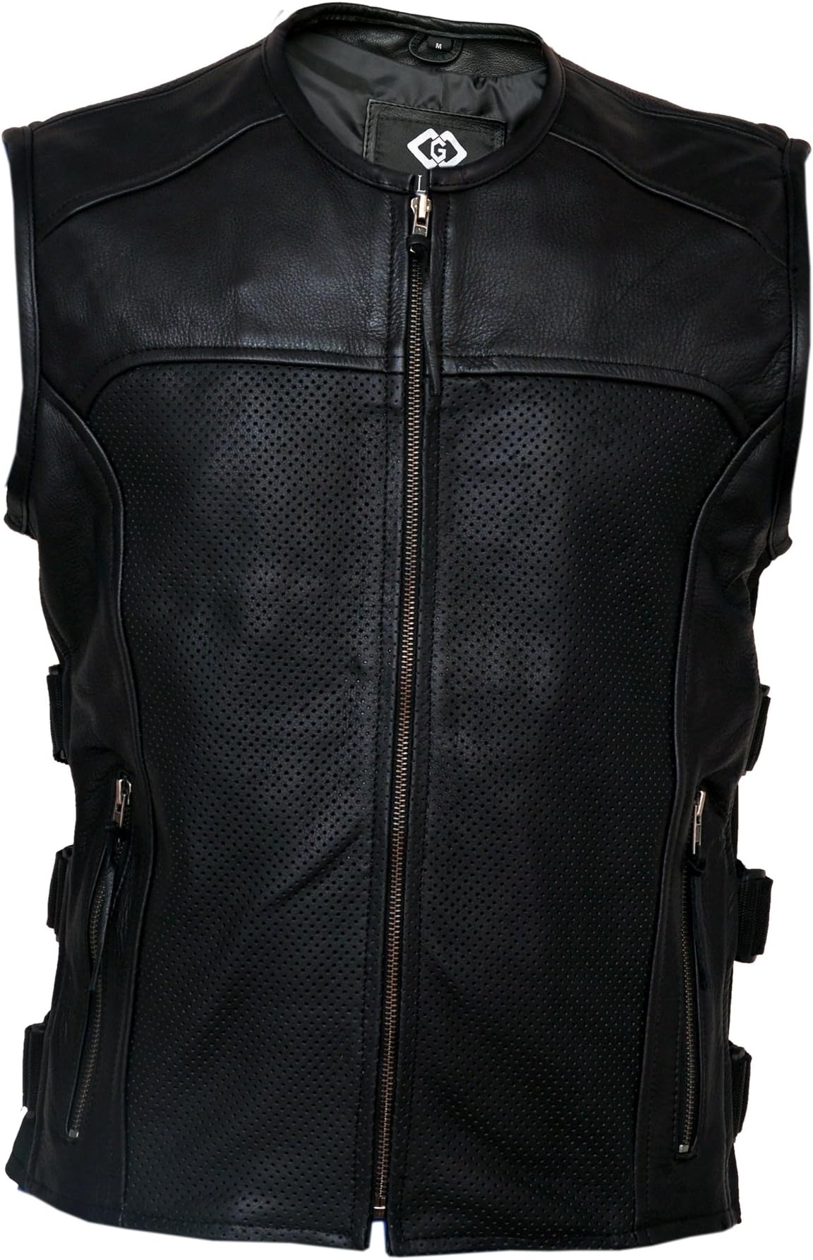 Premium Perforated Leather Motorcycle Biker Vest Waistcoat Naked Cowhide HD - The Commando SWAT Style