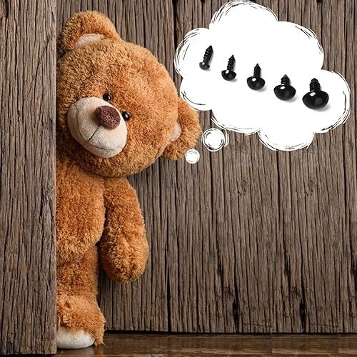 Miniatura 5 de FEMBW 600 piezas de seguridad para ojos y narices con arandelas para animales de peluche Amigurumi, muñeca de ganchillo, ojos de plástico negro con