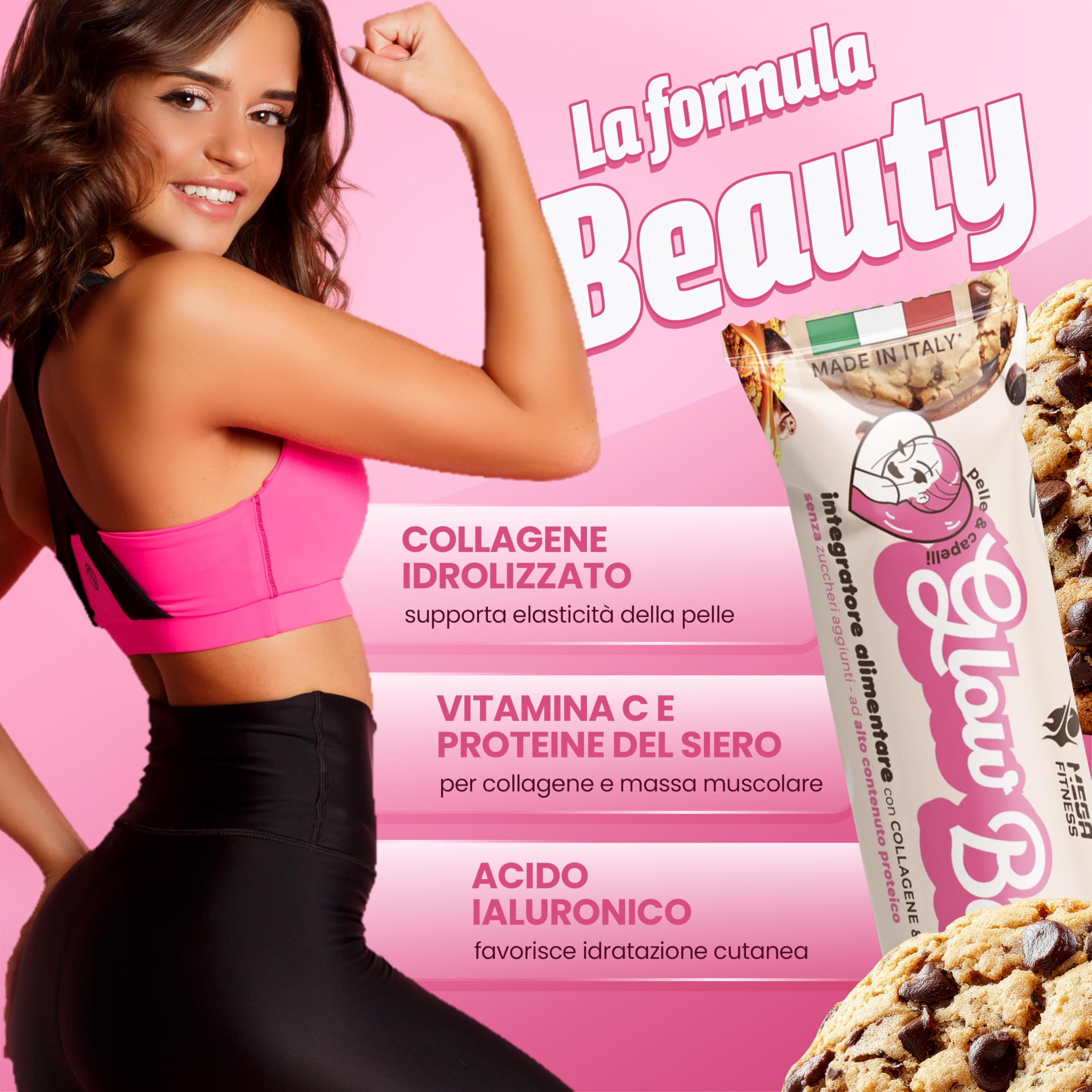 Taylor Mega Glow Bar – Peptidi di Collagene Idrolizzato e Acido Ialuronico – Barrette Proteiche Senza Zucchero al Cioccolato – Snack e Pasto Sostitutivo – 12 Barrette da 40g