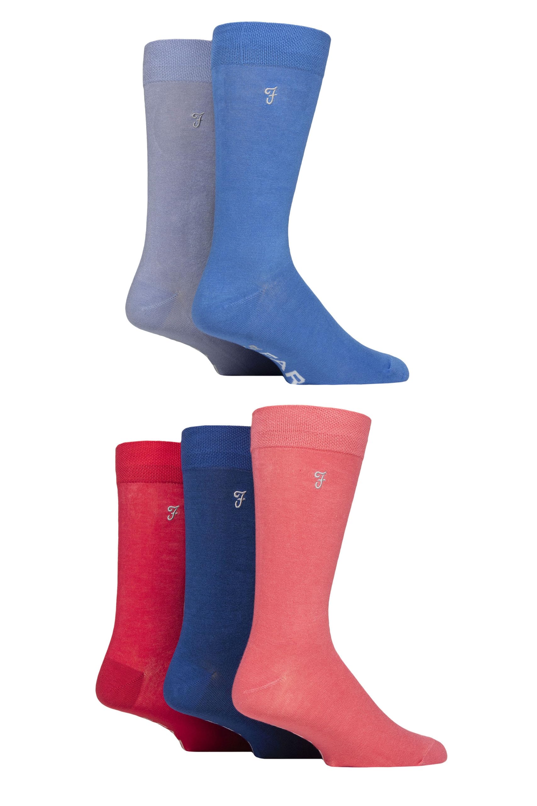 Farah Men's Plain Purple / Grey / Peach Bamboo Socks Plain And Patterned Striped Argyle Spotty Designs, Bright Colourful, Gift For Him, Dad, Husband 5 Pairs - Plain Purple/Grey/Peach 6-11