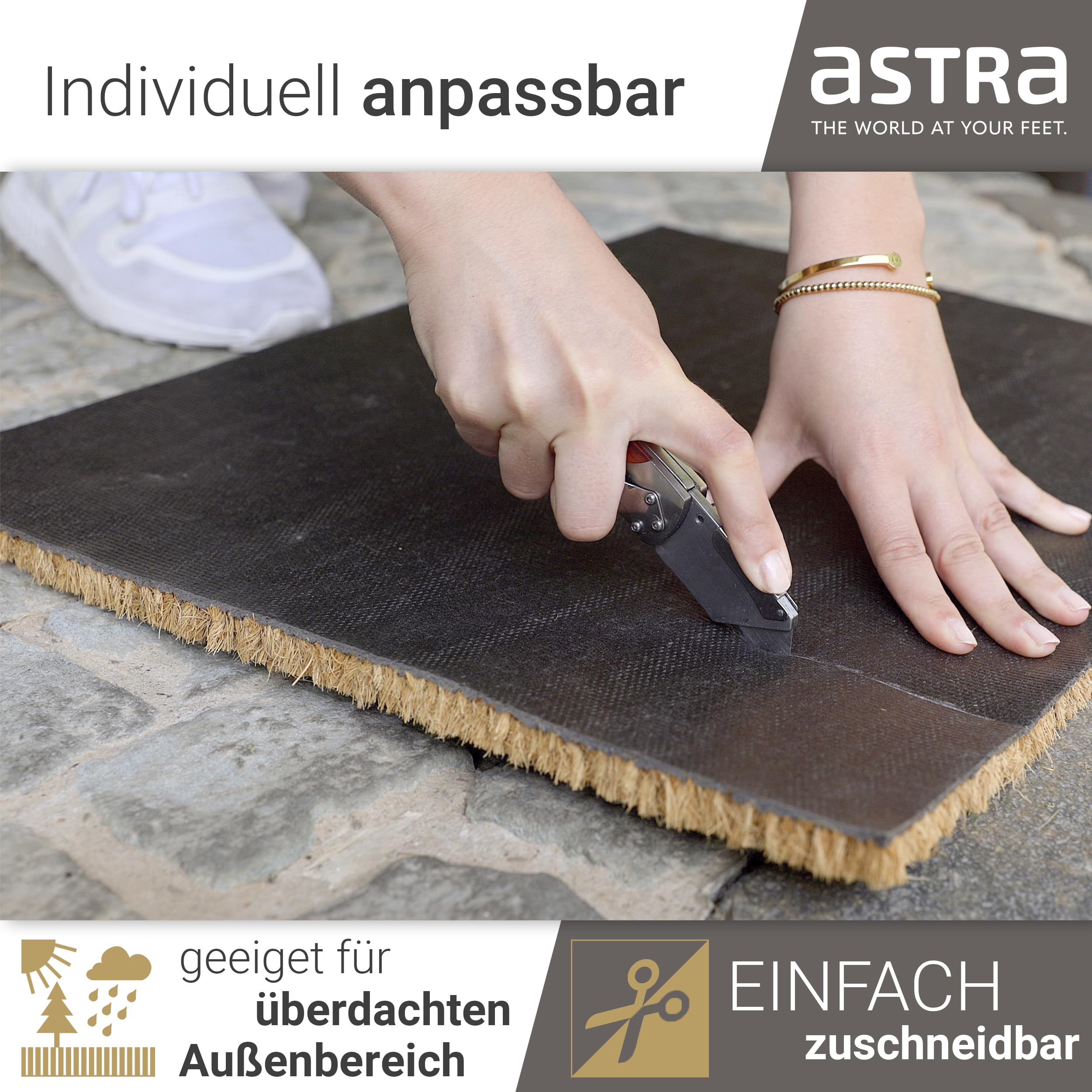Astra Zerbino esterno con Fiori rossi in cocco 50 x 150 cm naturale -16 mm Zerbino in cocco per esterni e interni - Tappetino antisporco antiscivolo