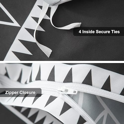 Miniatura 7 de HYPREST Fundas de edredón negras King - Funda de edredón negra de 3 piezas, tamaño King, patrón bohemio con cierre de cremallera y lazos en las