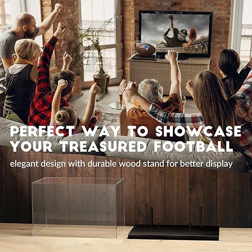 Miniatura 4 de JupDec Vitrina de fútbol de tamaño completo, caja transparente de acrílico con soporte de madera, soporte para recuerdos con protección UV, para