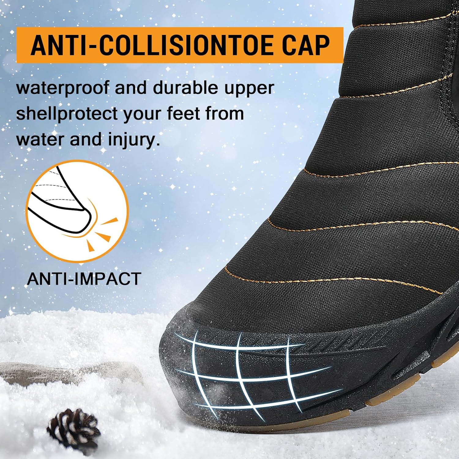 Snow Boots Mens Waterproof Winter Boots Fur Lined Warm Ankle Boots Zipper Closure Slip on Outdoor Boot Comfortable Walking Shoes - Image 6