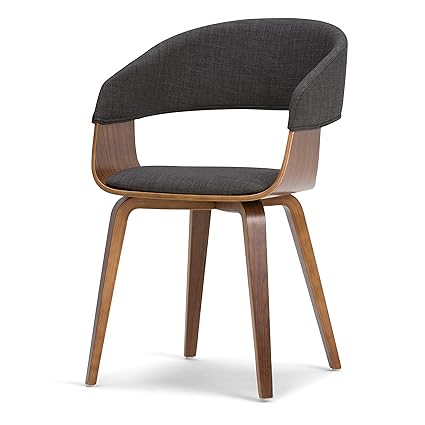 SIMPLIHOME Lowell 17 Inch Mid Century Modern Bentwood Dining Chair in Charcoal Grey Linen Look Fabric, For the Dining Room