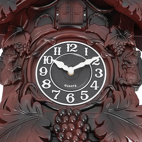 Miniatura 6 de Reloj de pared retro con cabeza de ciervo tradicional, reloj de casa de bosque negro con péndulo y función de timbre, reloj de cuco decorativo para