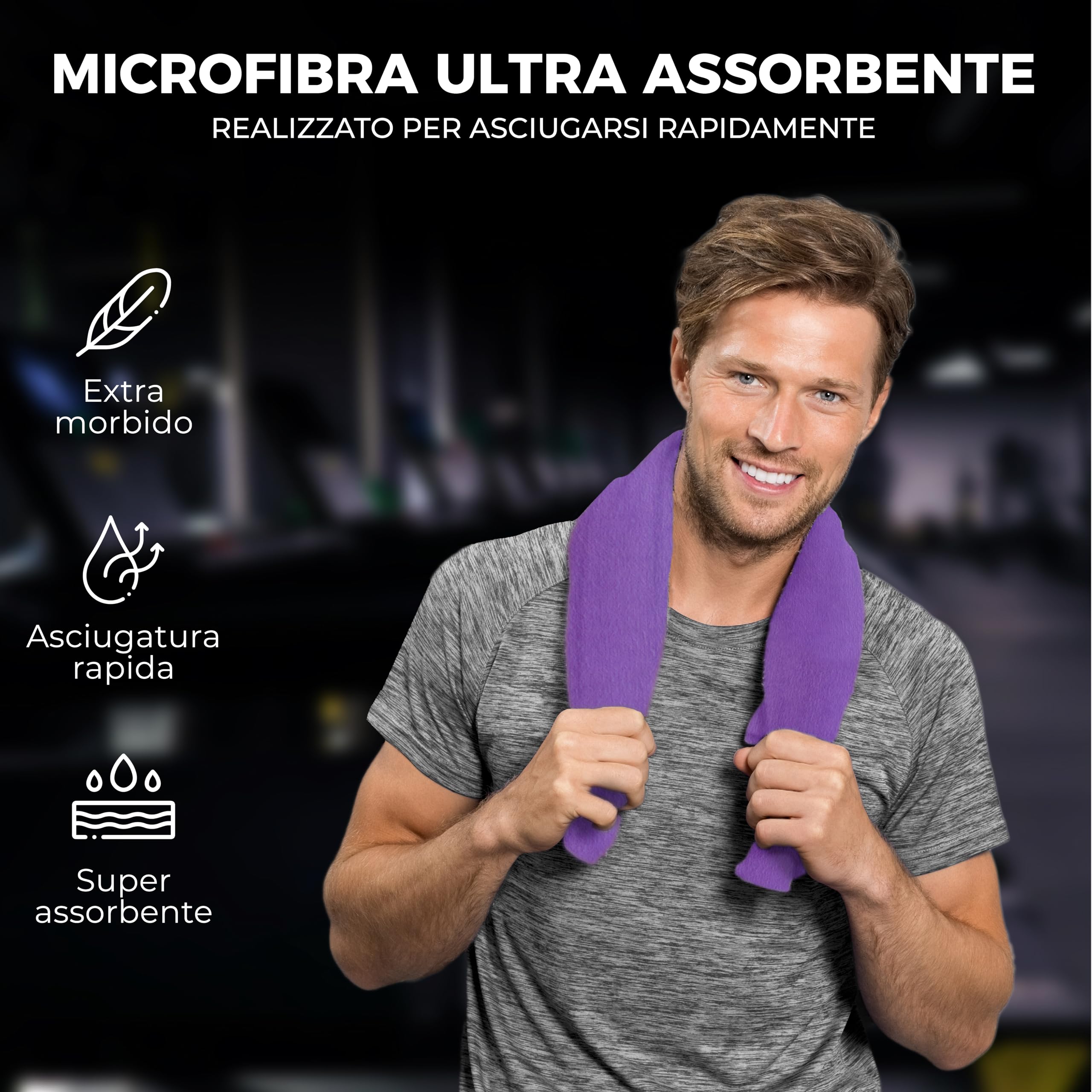 Zenacross Asciugamano Palestra 50x100cm con Borsa per il Trasporto - Asciugamano Microfibra a Rapida Asciugatura e Versatile - Telo Palestra Taglie M - Viola