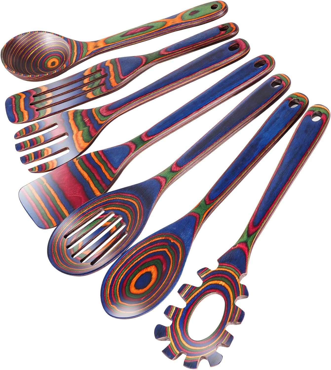 Wooden Spoons for Cooking – 7 Piece Pakkawood Kitchen Utensils Set with Spatulas, Spoons, Ladles, and Turner for Mixing, Serving & Cooking