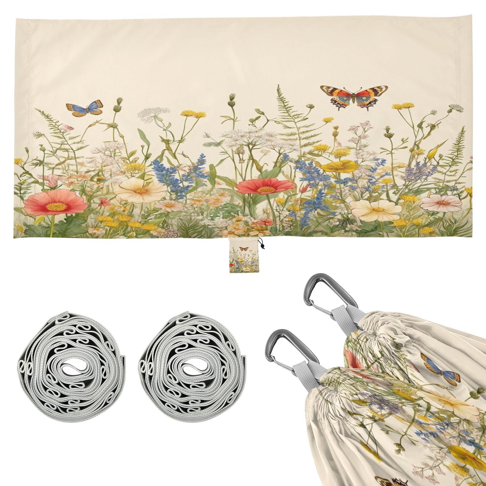 Haskirky Wildflowers Butterfly Camping Hammock, Single Portable Hammocks with Tree Straps & Attached Carry Bag, 330Lbs Capacity Perfect for Outside Indoor Hiking Beach Backpack Travel