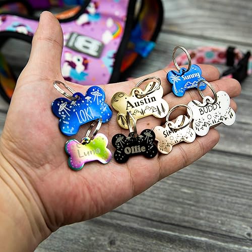 Miniatura 2 de Placa de identificación personalizada para perro con 5 líneas con grabado personalizado y profundo de acero inoxidable duradero, tamaño pequeño