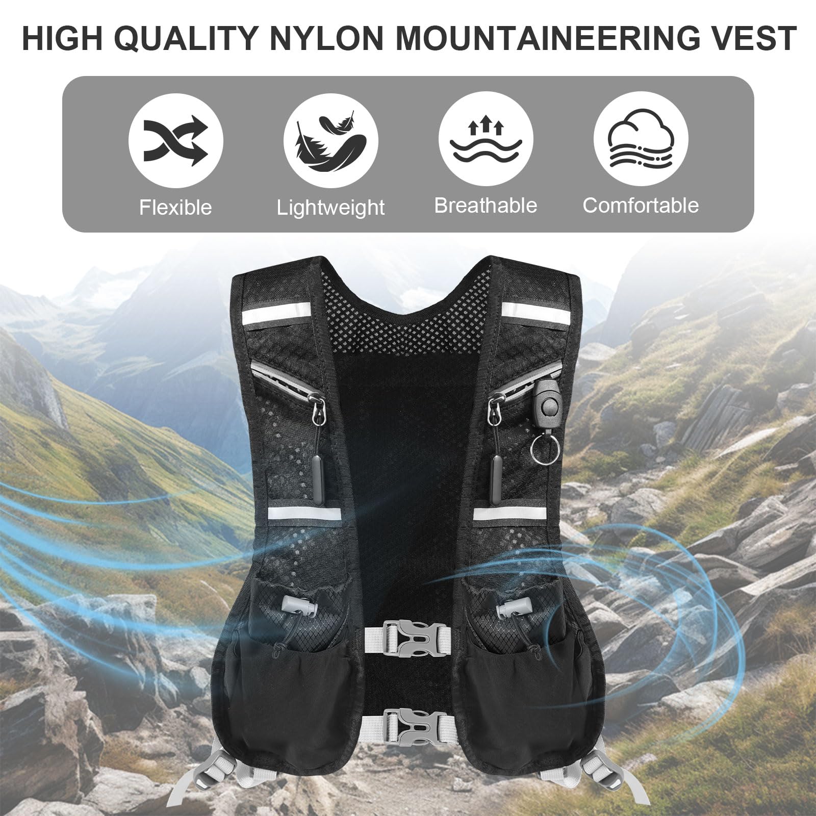 Chaleco de Correr para Mujeres y Hombres, Chaleco Hidratacion Trail Running con 6 Bolsillos, Ligero Chaleco de Hidratación para Andar en Bicicleta Correr en Senderos Maratón