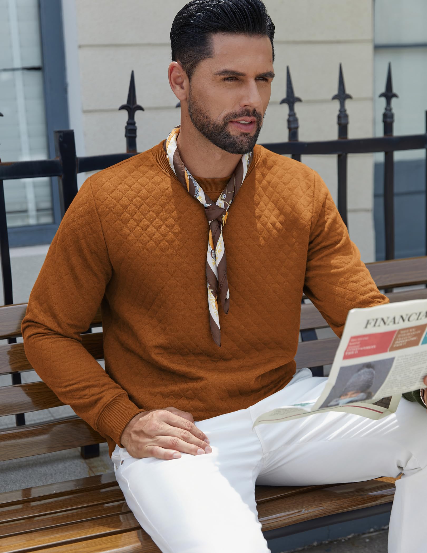 COOFANDY Felpa girocollo da uomo con texture geometrica casual a maniche lunghe felpe pullover alla moda