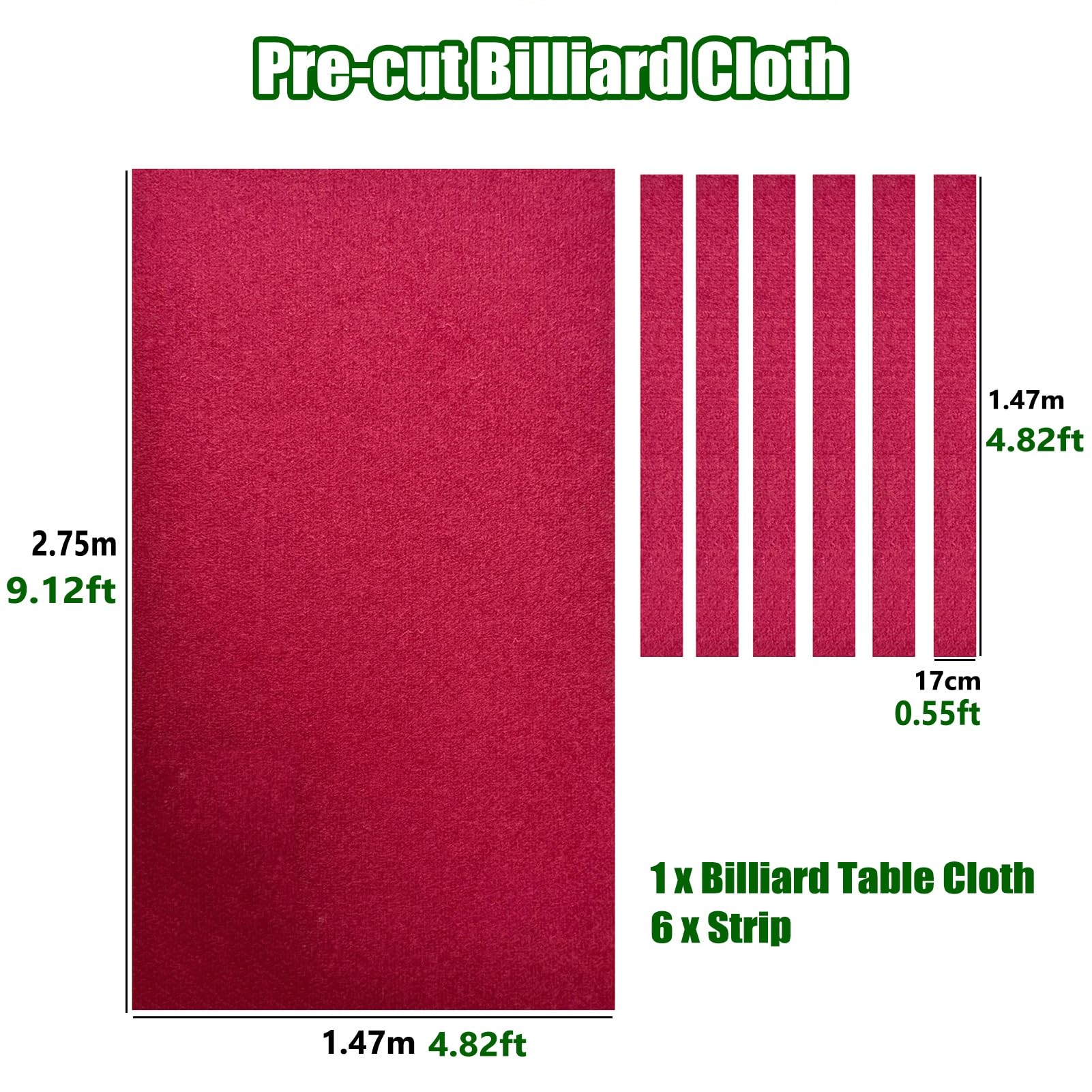 Panno da Biliardo Tovaglia da Biliardo Pretagliata 9 Piedi in Feltro Misto Pettinato per Tavolo con 6 Strisce per Hotel, Club, Sale Giochi Domestiche
